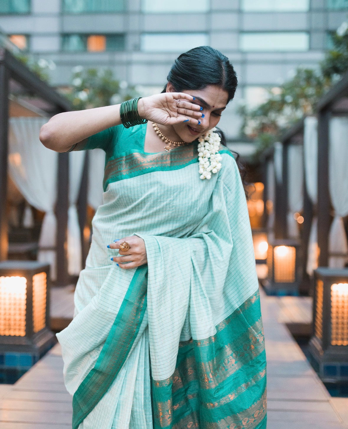 Apsara Teal green Kalyani Cotton Silk saree Swasika fame