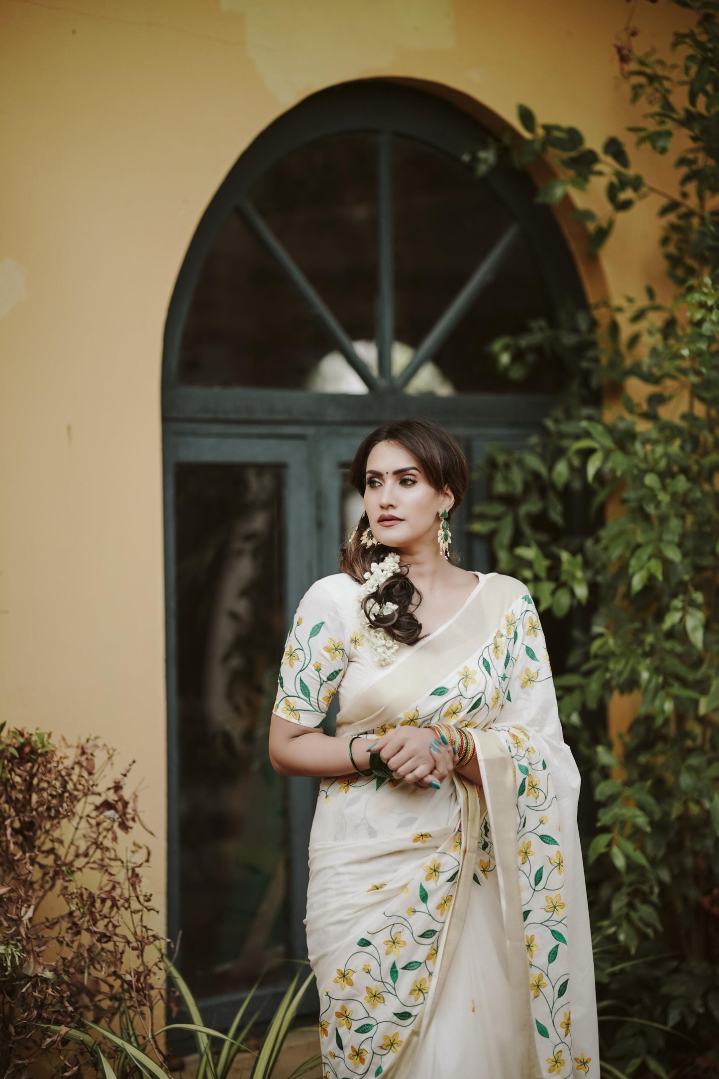 Kanikonna embroidered Kerala cotton Saree Vishu special