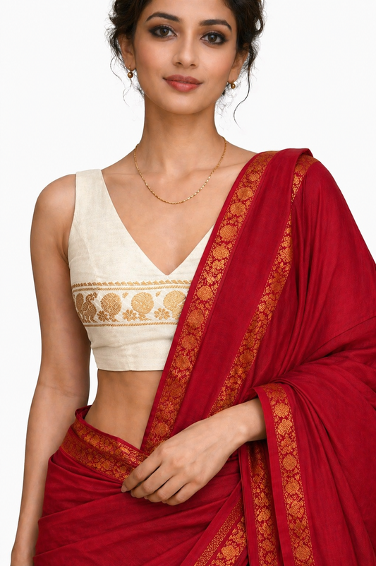 Festive Red Retta petta peacock border Sungudi handloom Saree