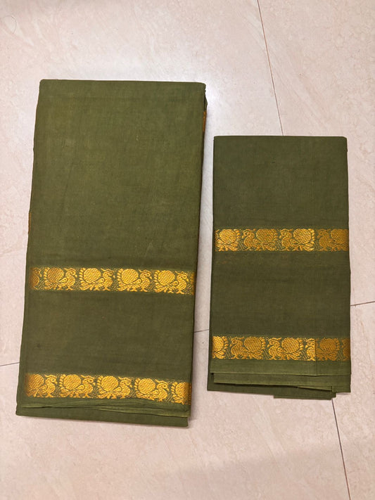 Tarangini Sungudi Cotton saree with blouse , green gram green
