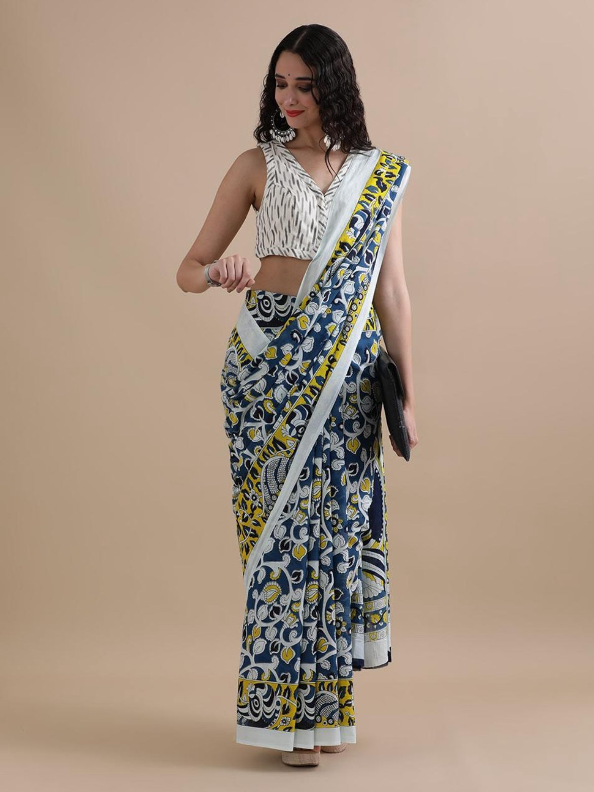 Vasantika (वसन्तिका) Jaipur Block printed Soft Cotton Sarees, Kalamkari design VA02