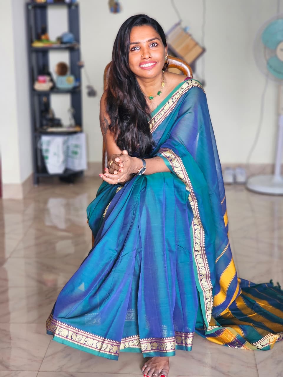 Vrinda Narayanpeth blue dual tone Vintage Sarees