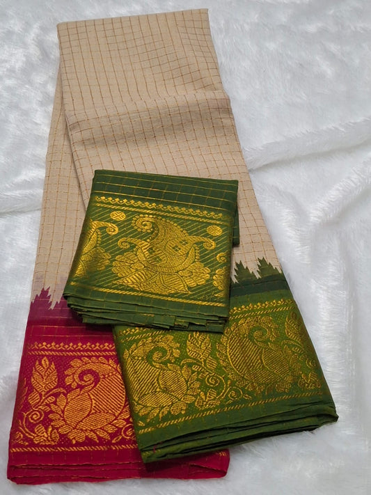 Ganga jamuna Sungudi handloom Cotton Saree red and green