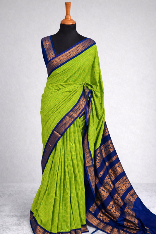 Green and blue festive Cotton Silk Saree
