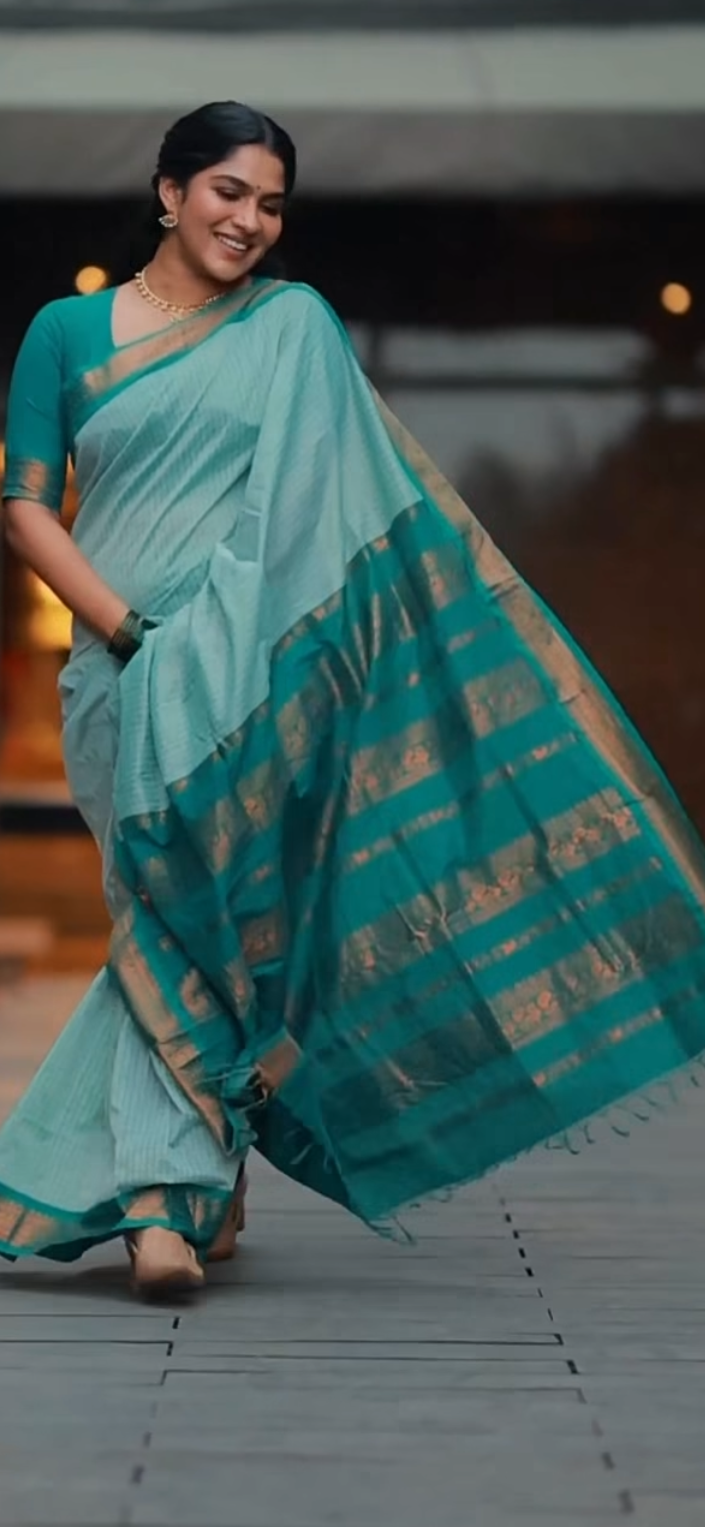 Apsara Teal green Kalyani Cotton Silk saree Swasika fame