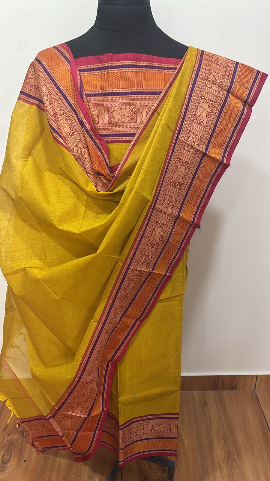 Vintage mustard yellow Chettinad Suit Set Unstiched