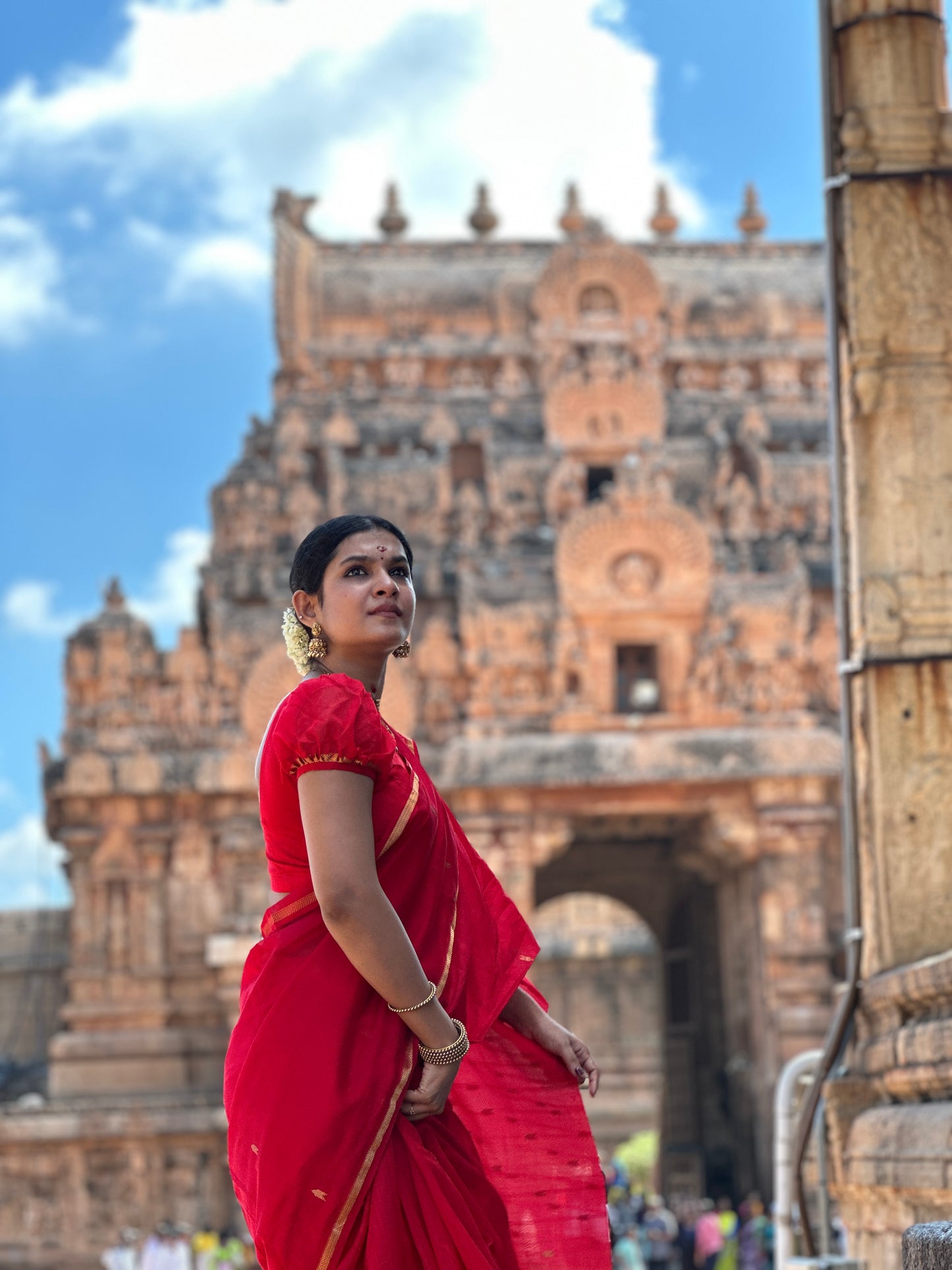 Kalyanika (कल्याणिका) Handloom Maheshwari Silk Saree, Festive Red (Sithara’s choice)
