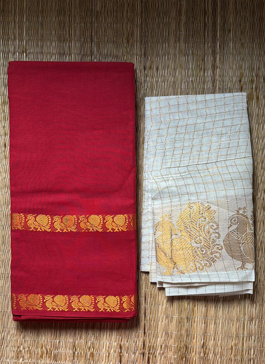 Tarangini Handloom Sungudi Cotton Sarees Red