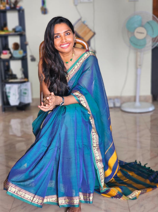 Vrinda Narayanpeth blue dual tone Vintage Sarees