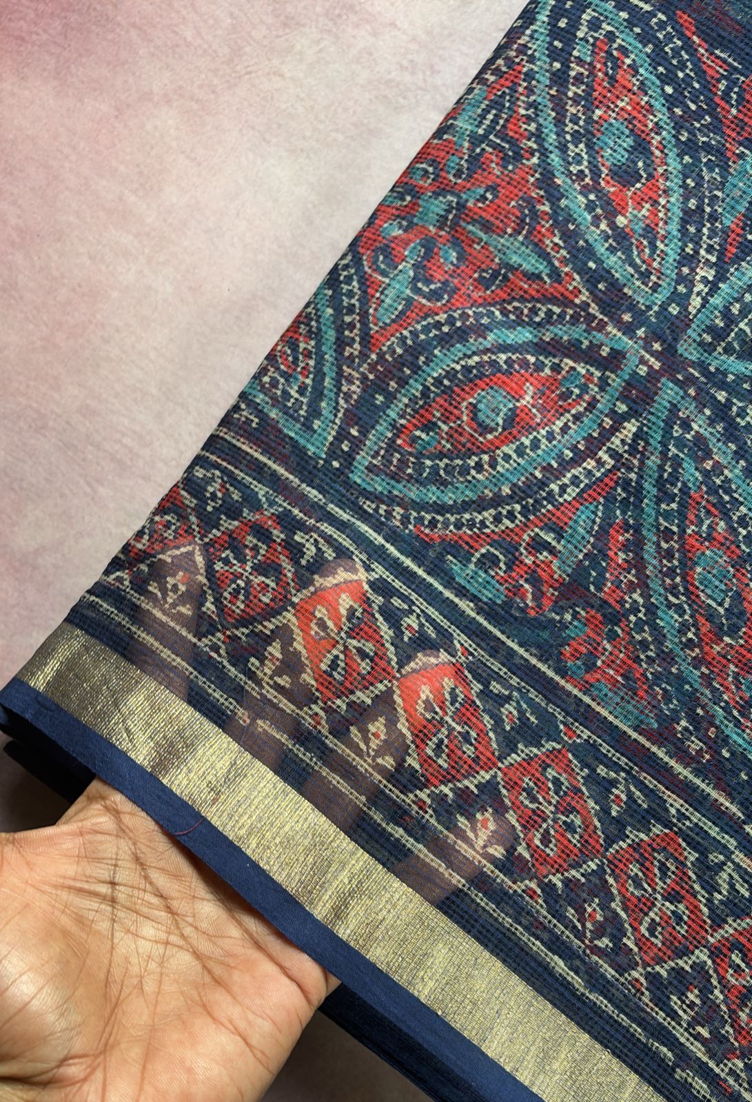 Ambika Handblock printed natural dyed Kota Doria Sarees