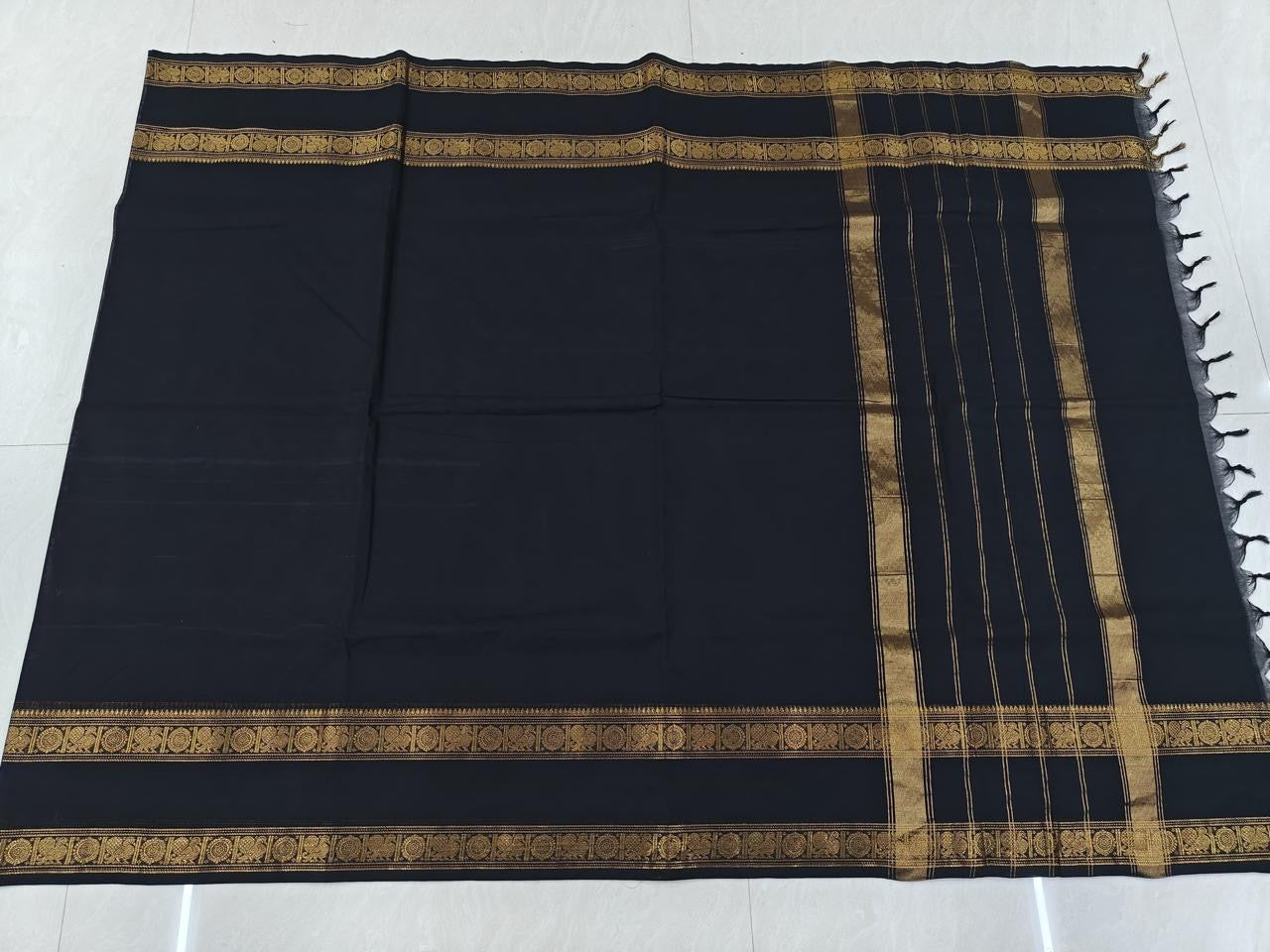 Chettinad Black with gold zari Vintage Cotton Saree