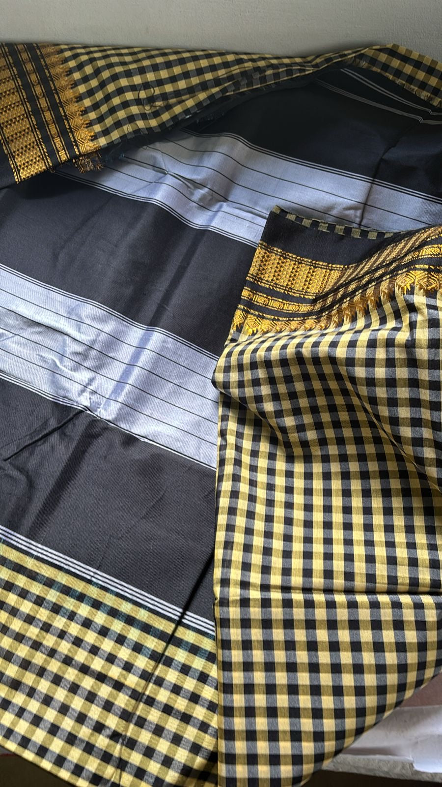 Yashoda black and beige check Ilkal silk sarees