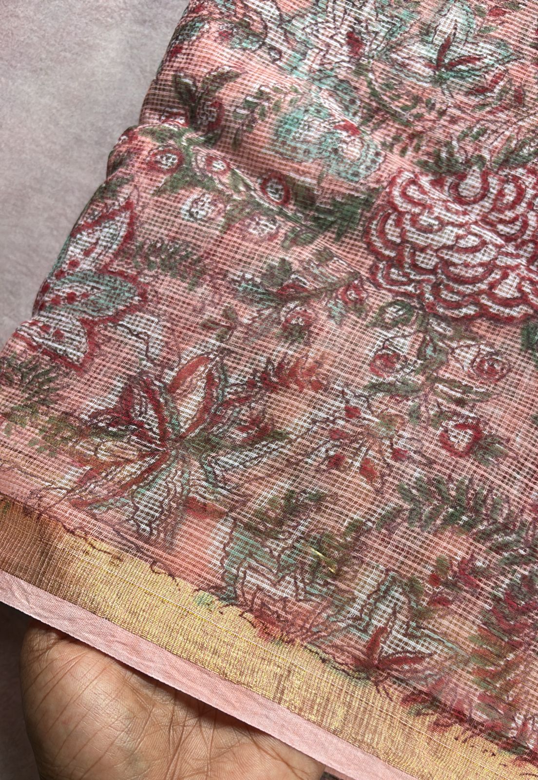 Kota doria saree peachy floral