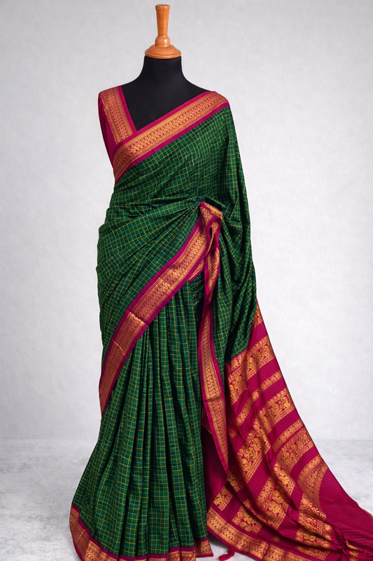 Green pink festive combo cotton silk saree