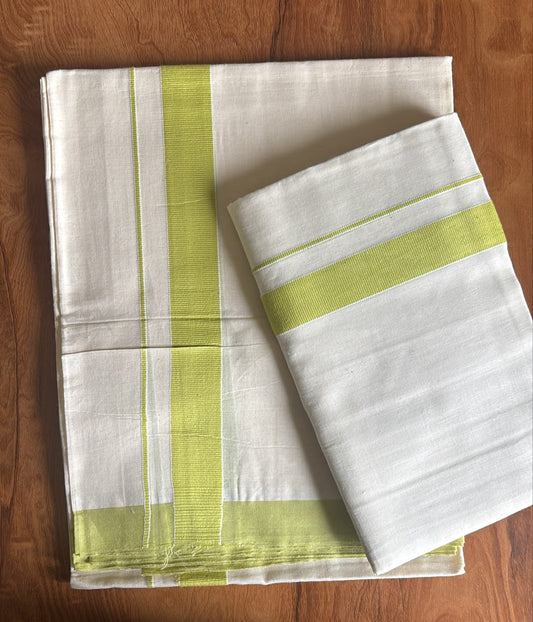 Green pure cotton kattikara set Mundu