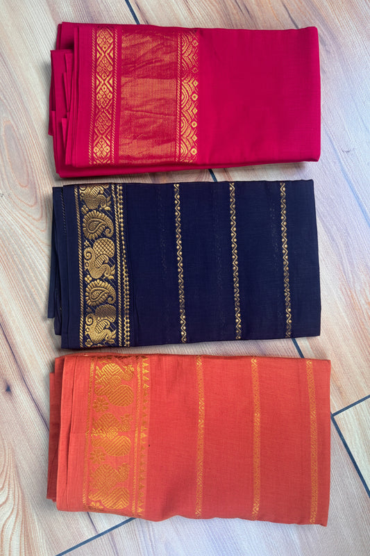Sungudi handloom blouse piece combo of three black red and orange