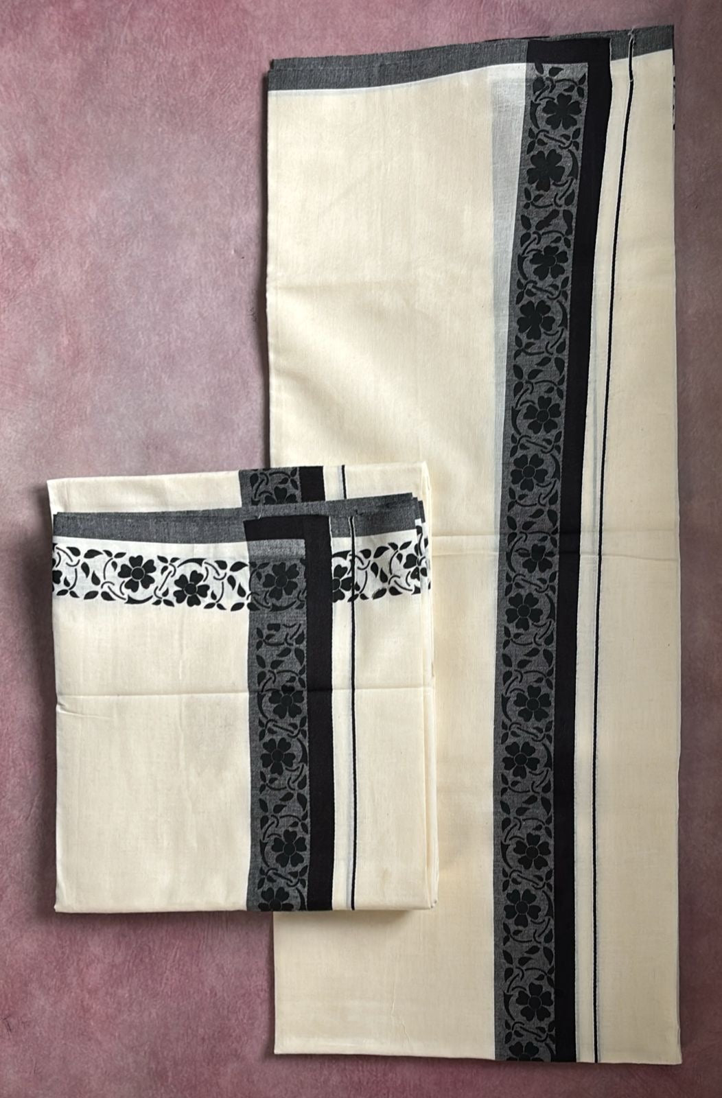 Designer Mulloth Pure cotton Set Mundu black