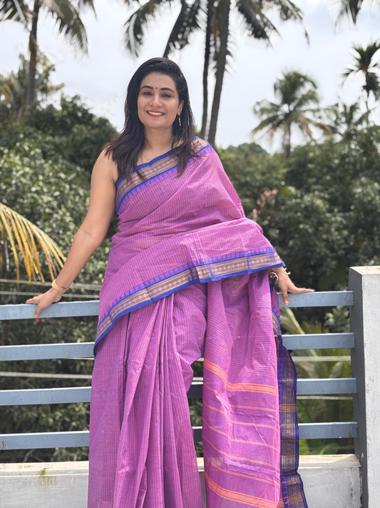 Sangita Vintage Korvai check pure cotton sarees purple