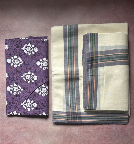 Mulloth Pure cotton set Mundu with blouse piece