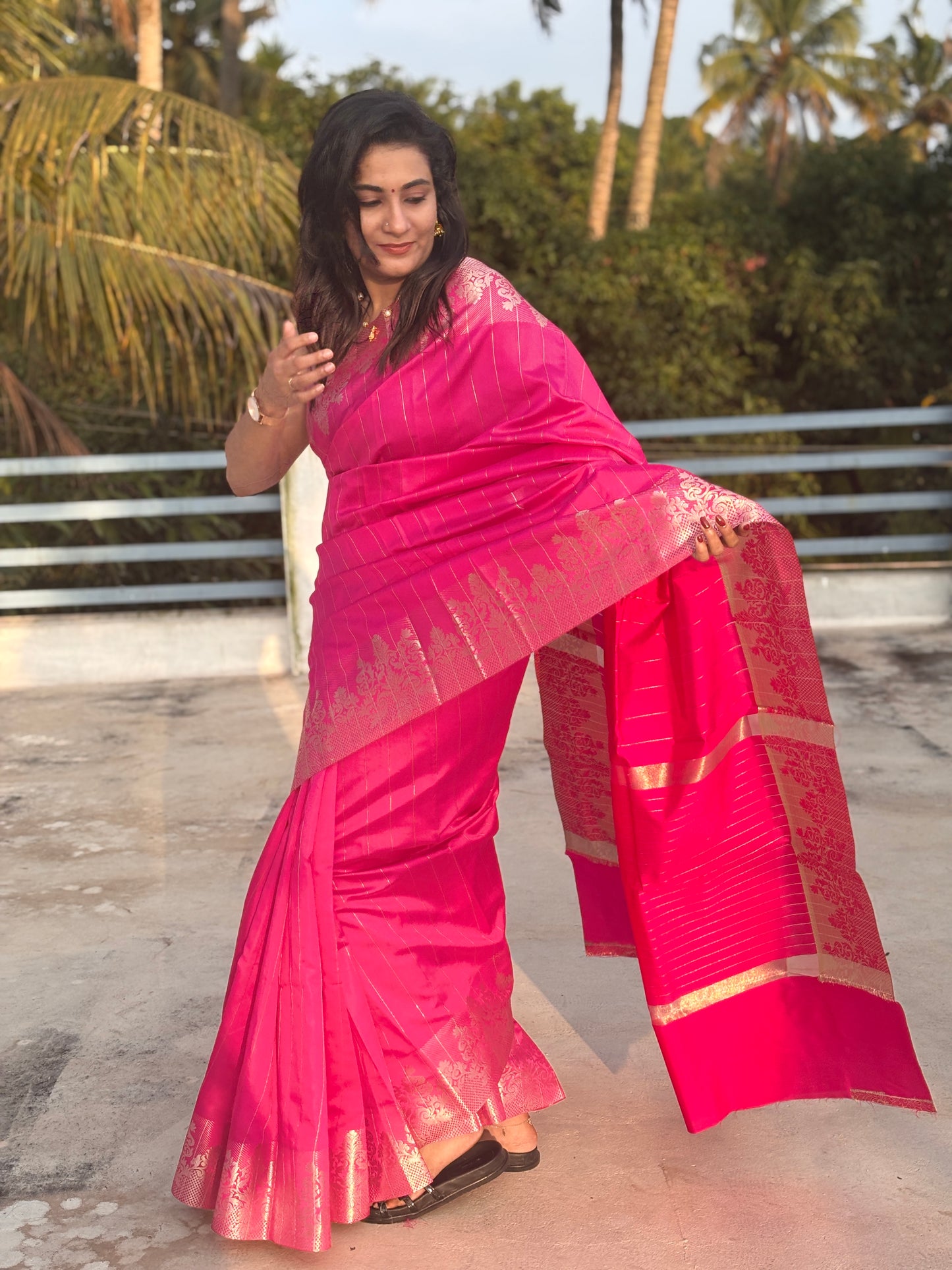Banarasi festive pink silver zari soft silk  saree