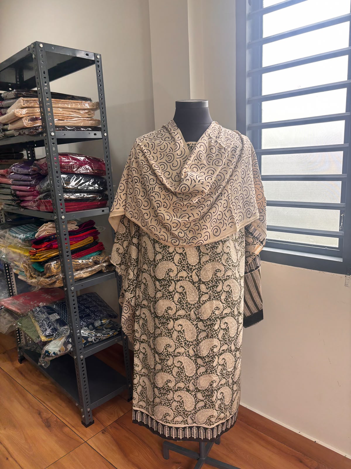 Jaipur pure cotton block printed olive green Suit Set