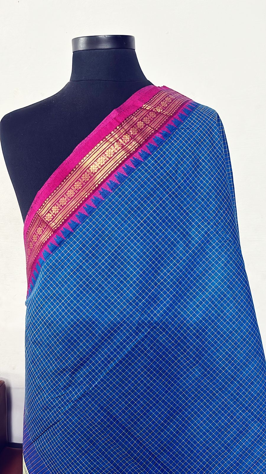 Sangita Vintage Korvai check pure cotton sarees blue