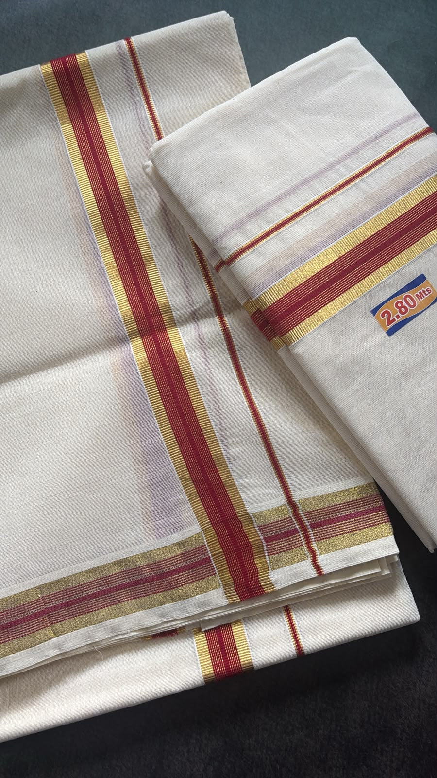 Brick red premium cotton set Mundu