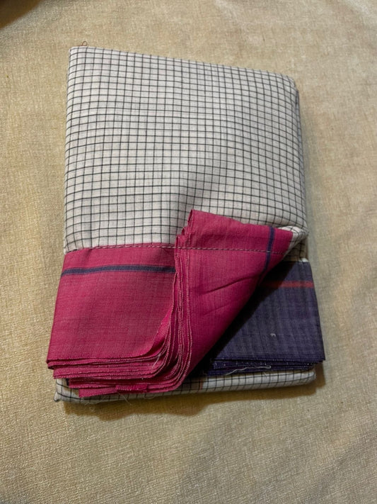 Patteda Aanchu handloom cotton Saree pink and violet