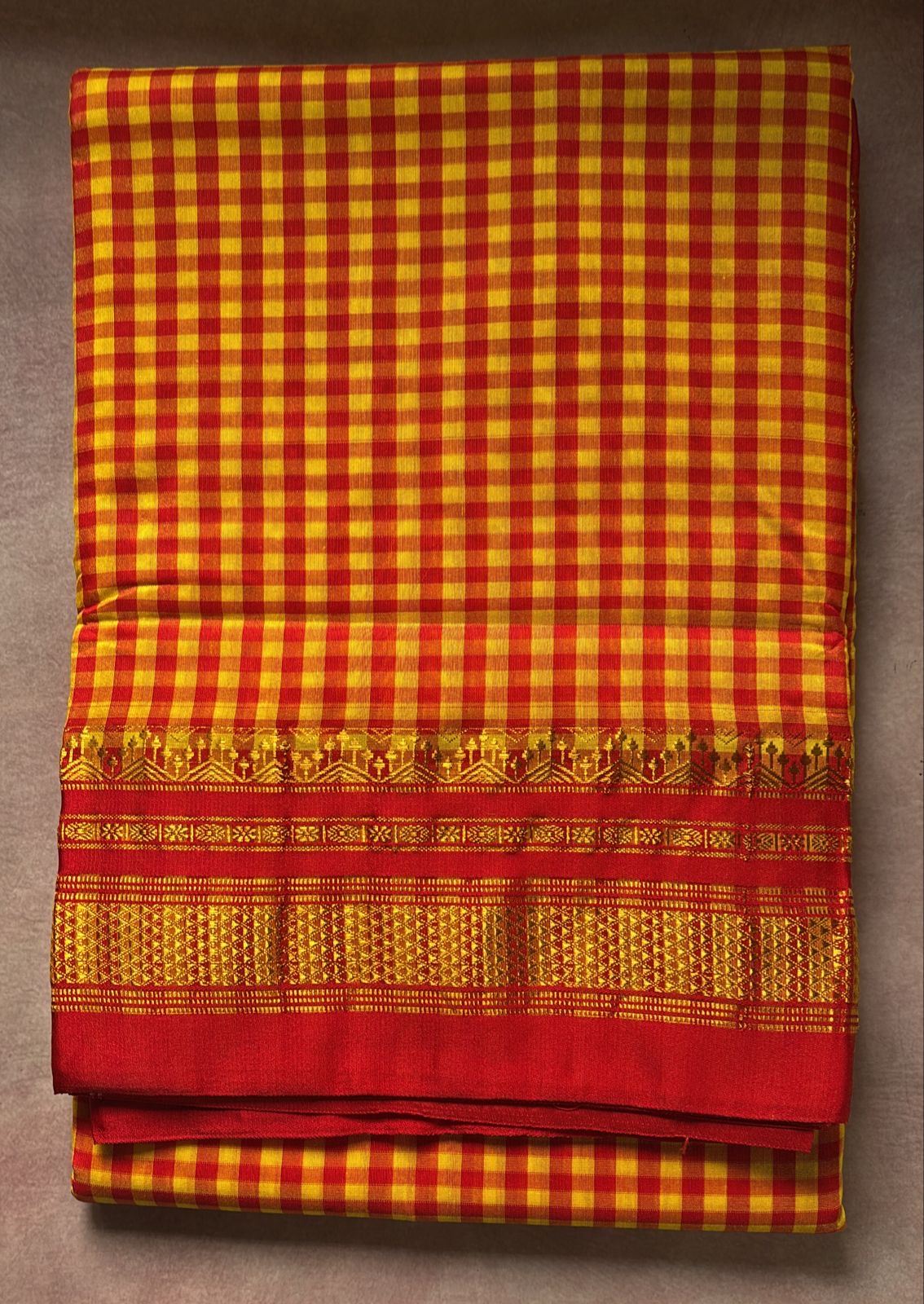 Yashoda mango yellow red check Ilkal saree