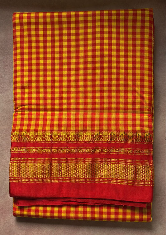 Yashoda mango yellow red check Ilkal saree