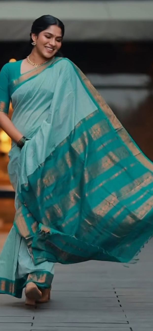 Apsara Teal green Kalyani Cotton Silk saree Swasika fame