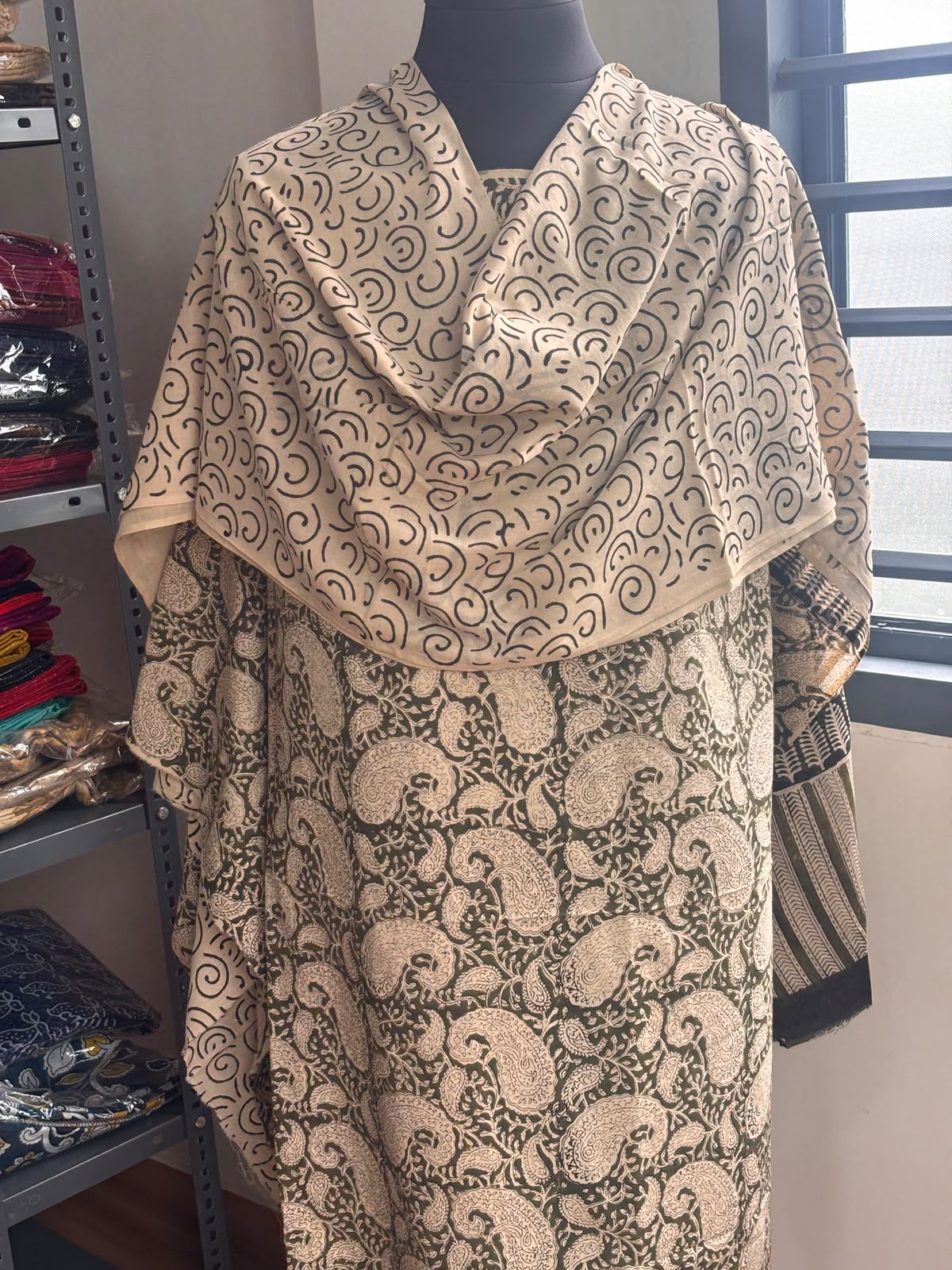 Jaipur pure cotton block printed olive green Suit Set