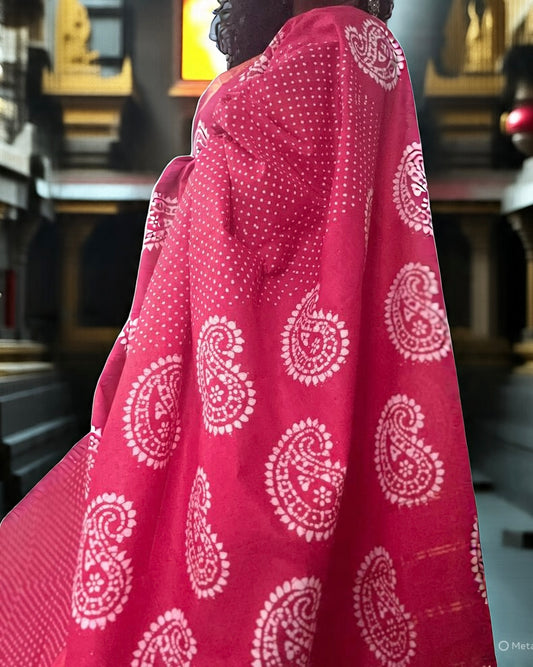 Wax batik Pink Sungudi Sarees