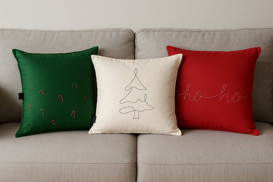 Hand embroidered Ho ho Christmas Cushions : pack of three