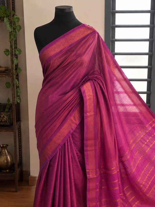 Tissue raga Sungudi cotton Sarees with running blouse pink