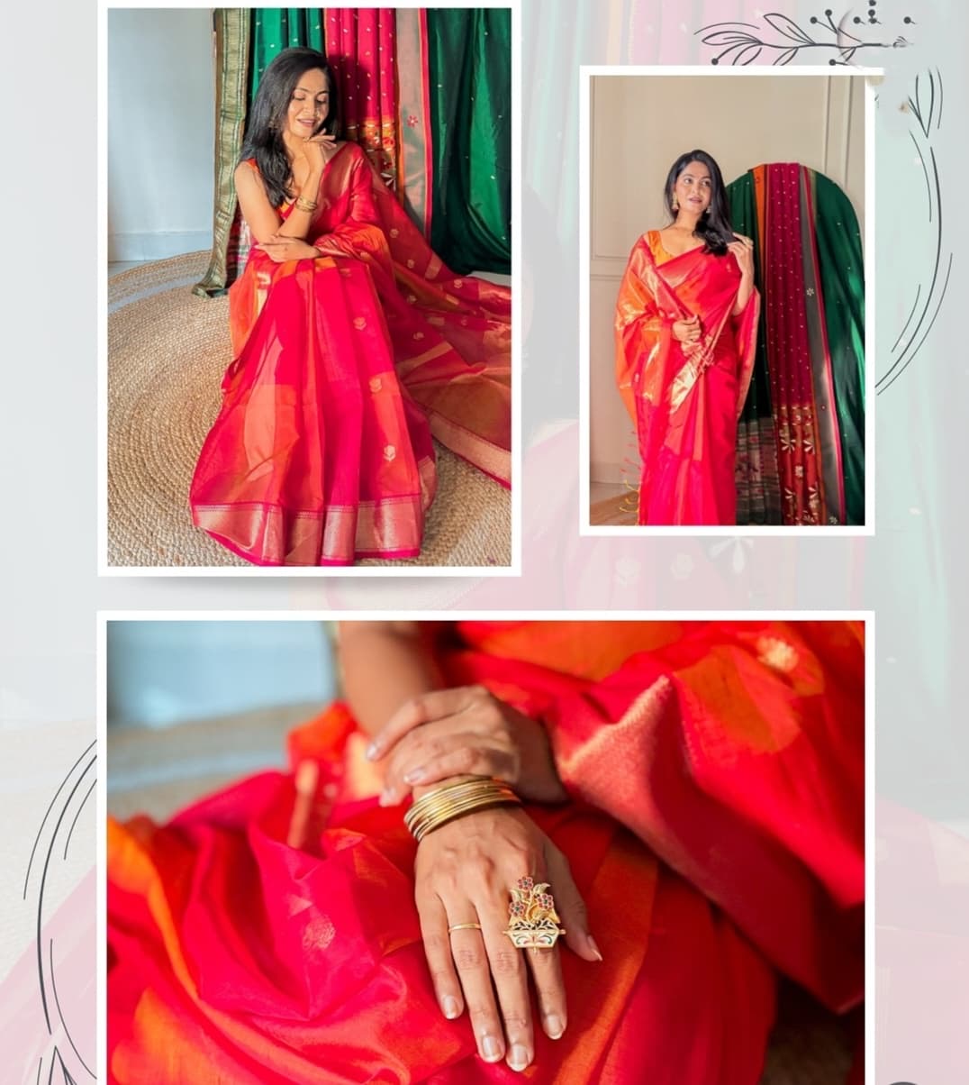 Kalyanika Dual tone Maheshwari lotus butta silk sarees