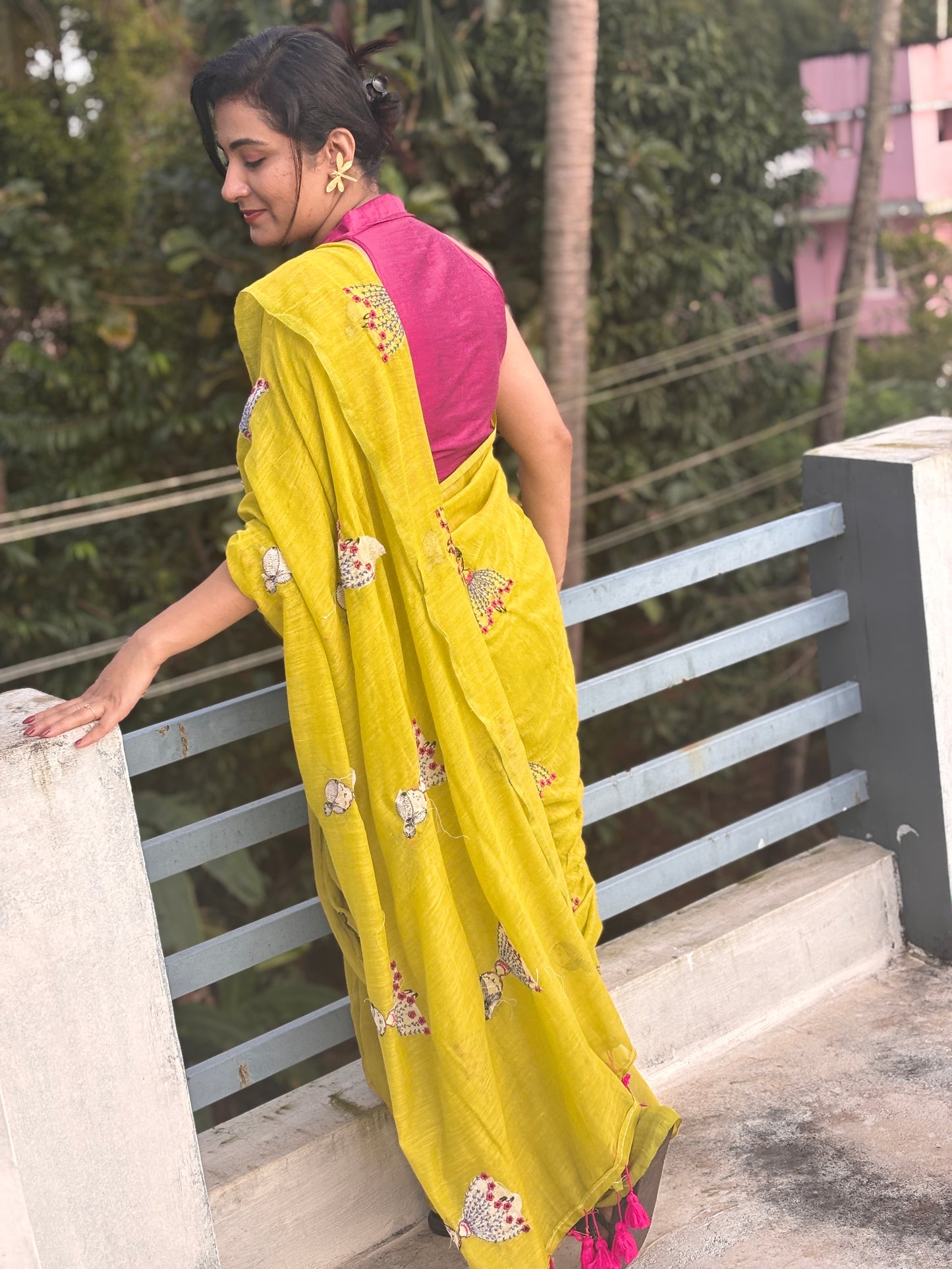 Doll design embroidered soft cotton saree