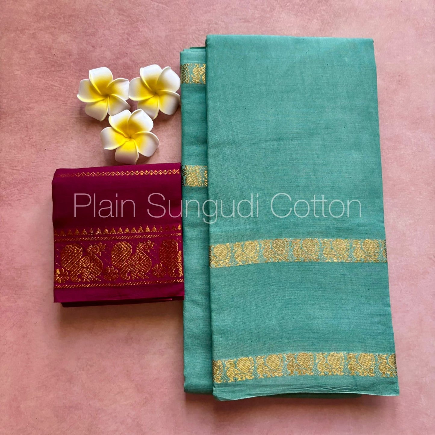 Sungudi handloom cotton Saree with  contrast maroon blouse