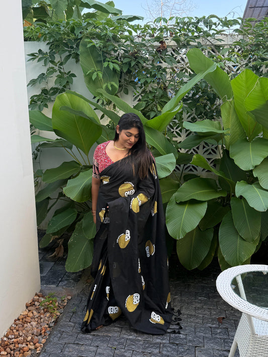 Malayalam font acha amma printed khadi cotton Saree