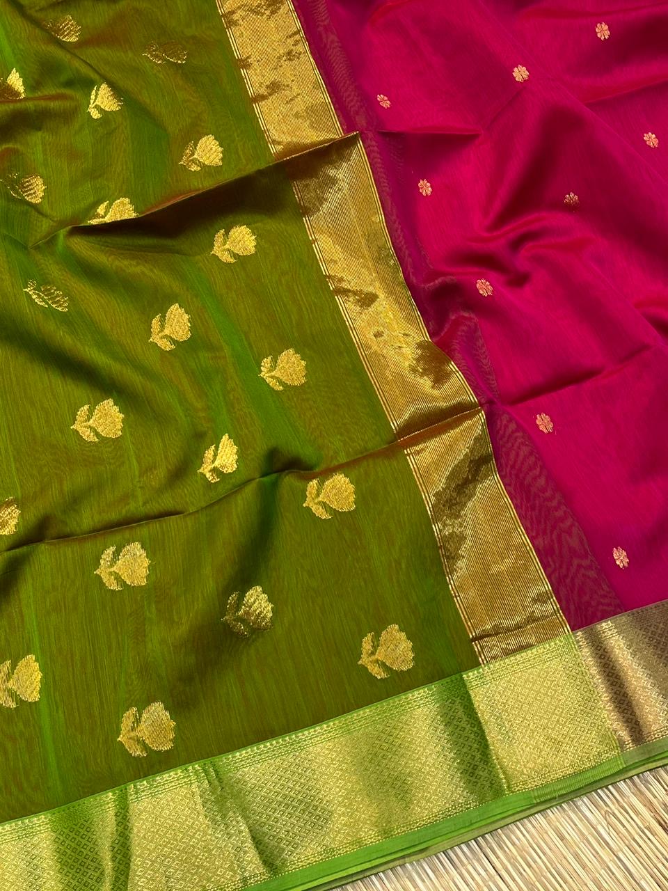 Festive flower motif Maheshwari handloom Silk cotton Saree