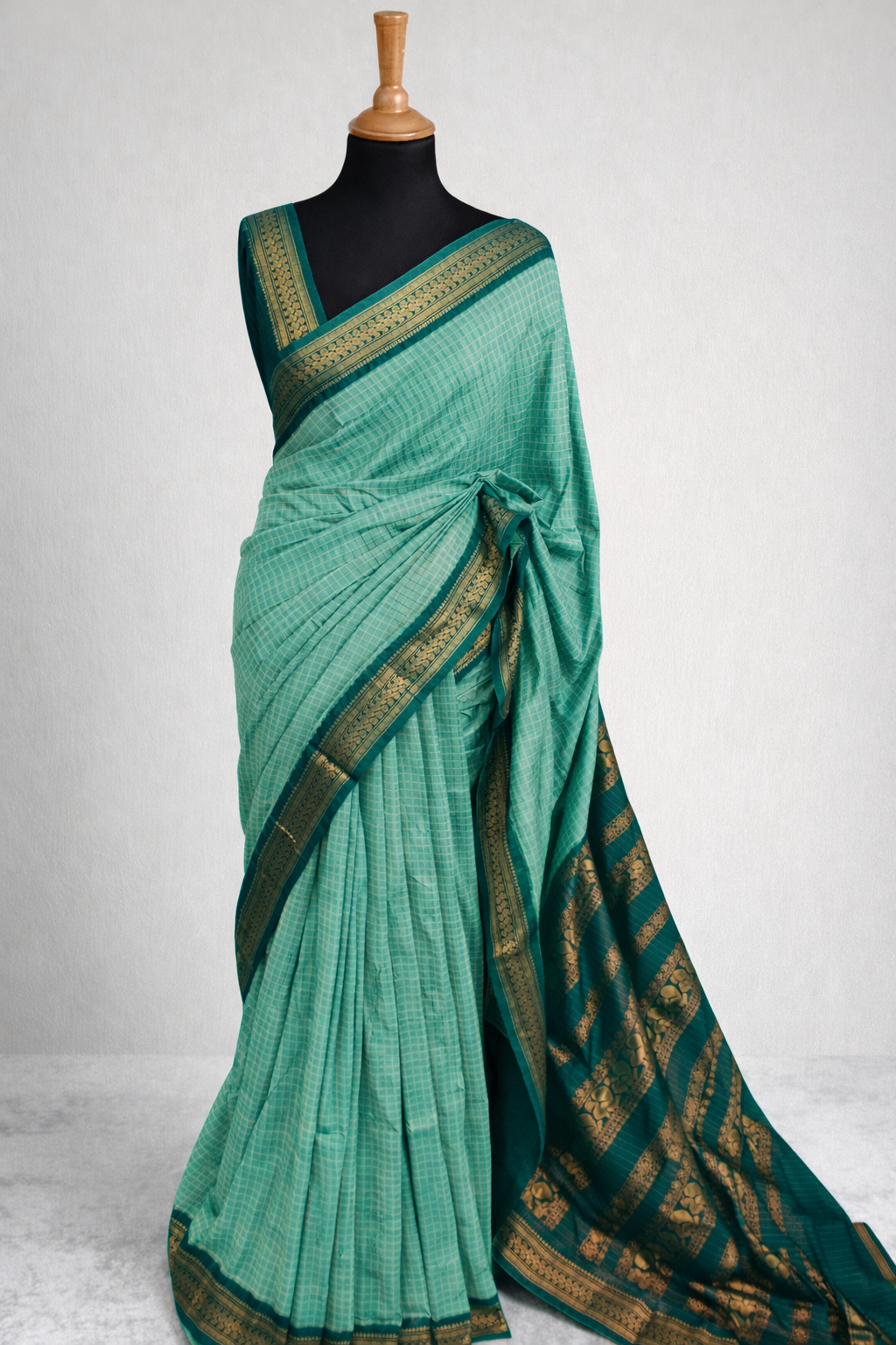 Apsara Teal green Kalyani Cotton Silk saree