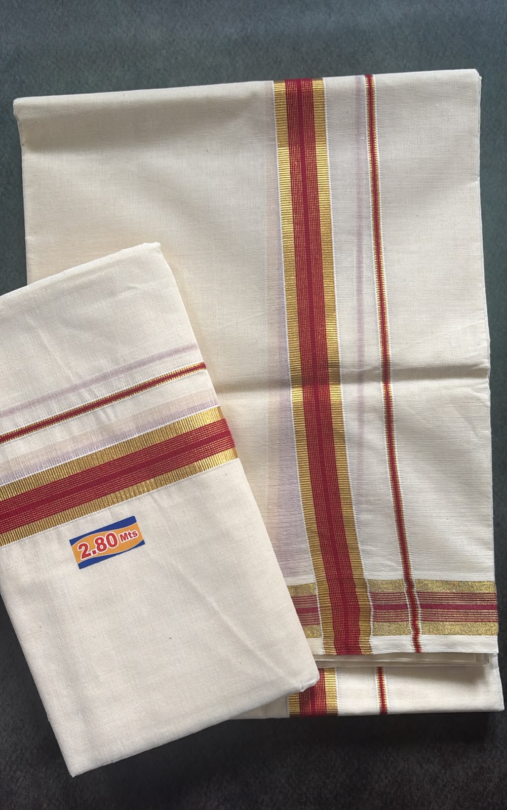 Brick red premium cotton set Mundu