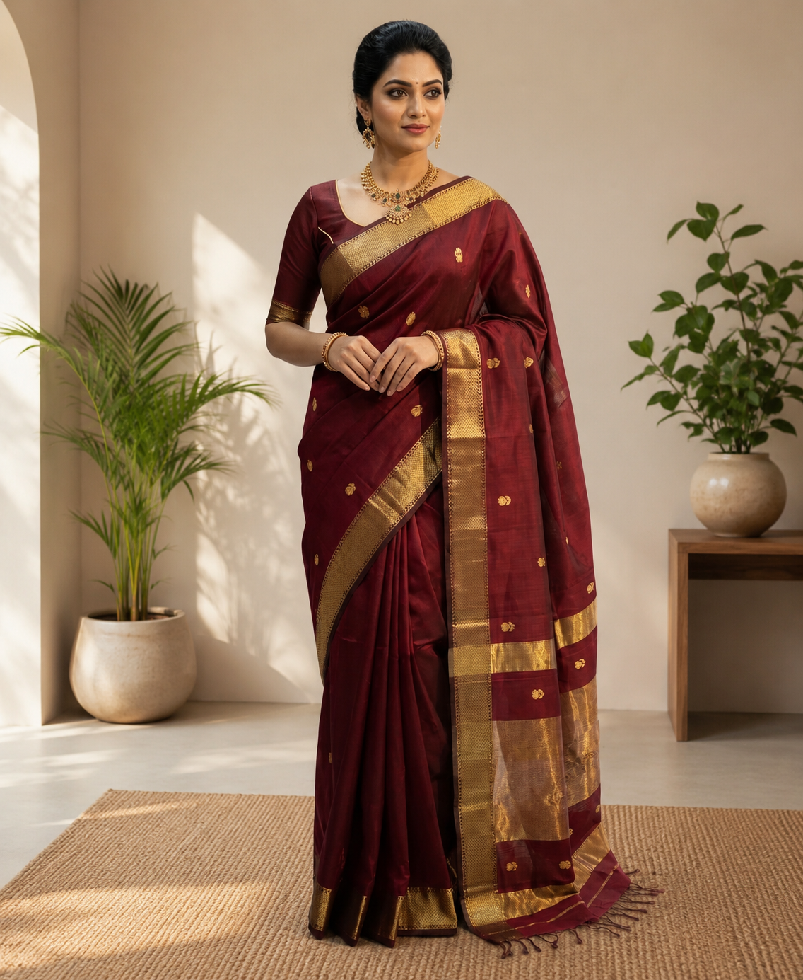 Maheshwari handloom lotus butta silk cotton Saree