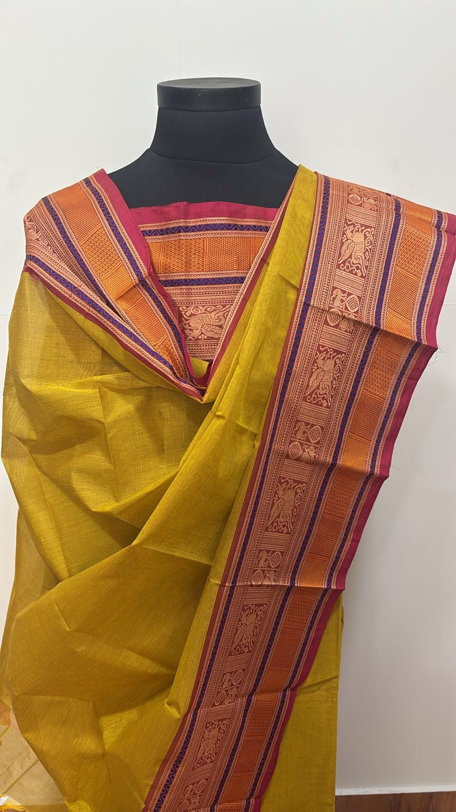 Vintage mustard yellow Chettinad Suit Set Unstiched