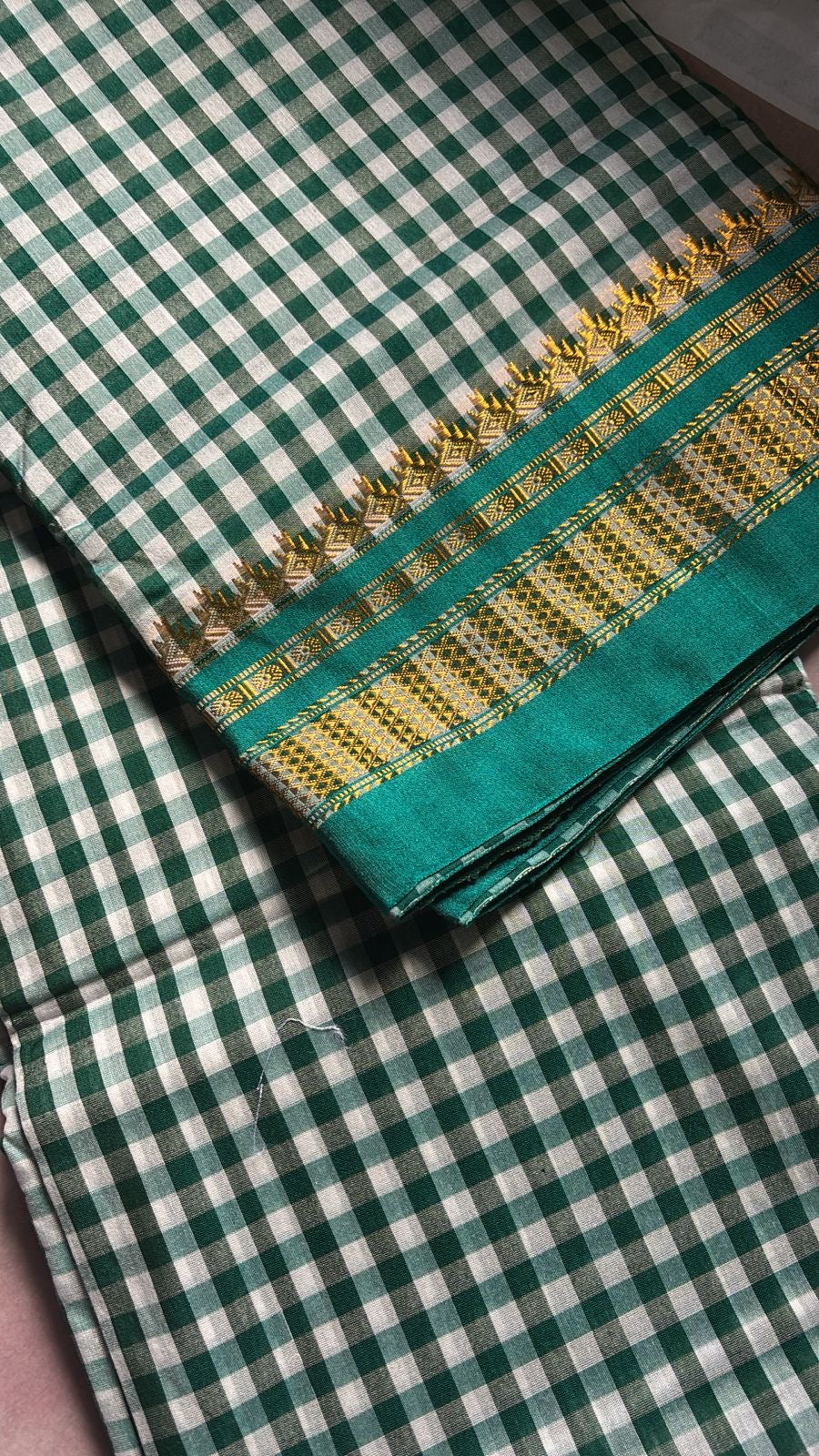 Yashodha Rama green check Cotton silk Sarees