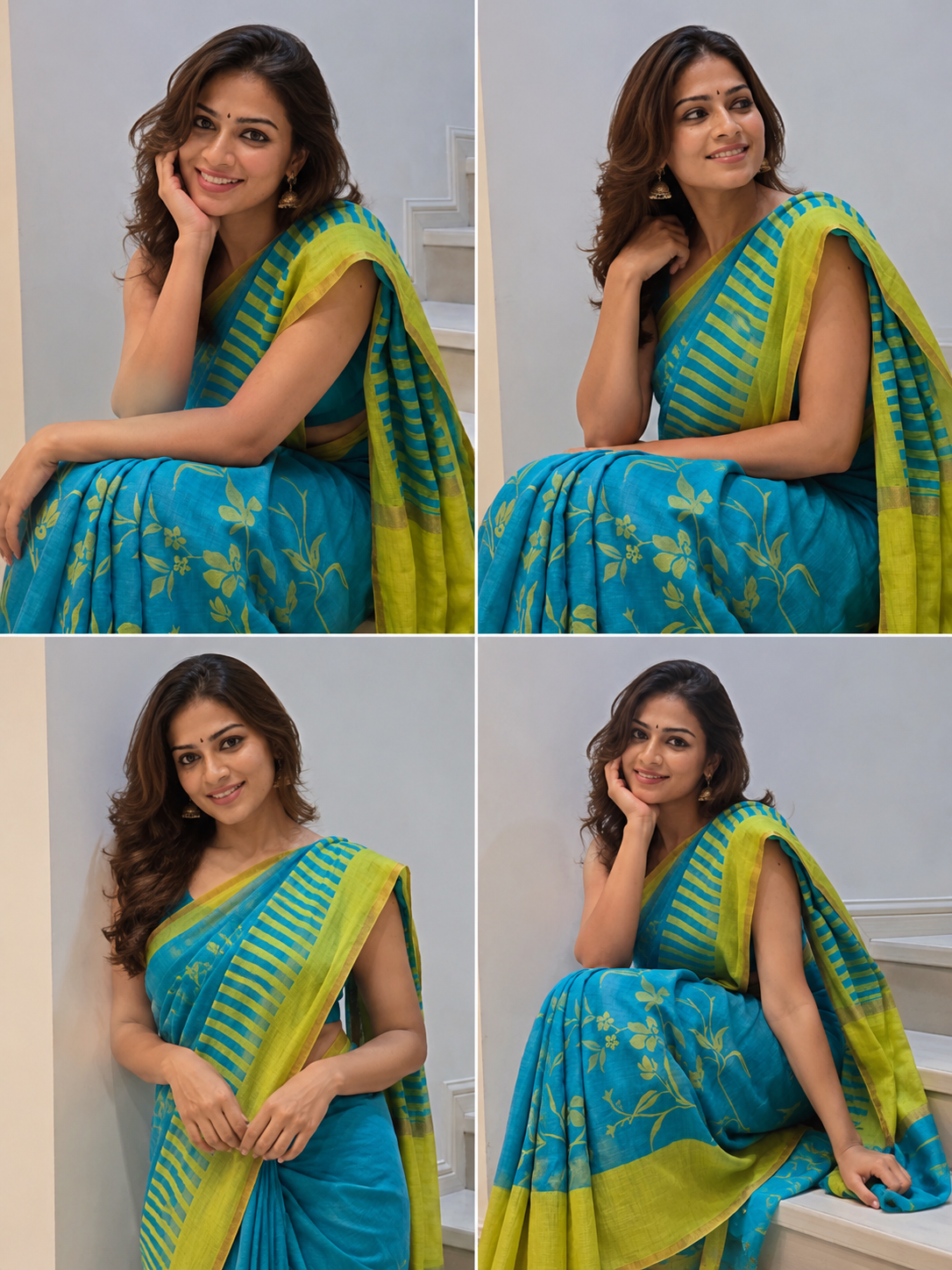 Floral Blue Linen Cotton Sarees
