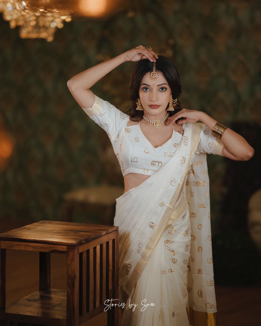 Aksharamala embroidered Kerala Cotton Saree