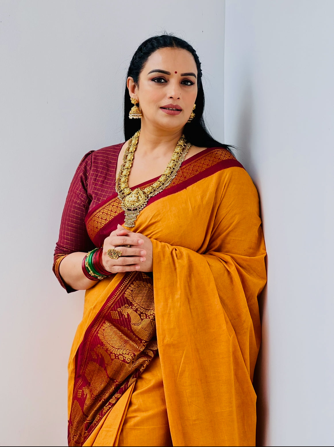 Tarangini Sungudi Cotton Saree with broad border Shwetha Menon’s choice