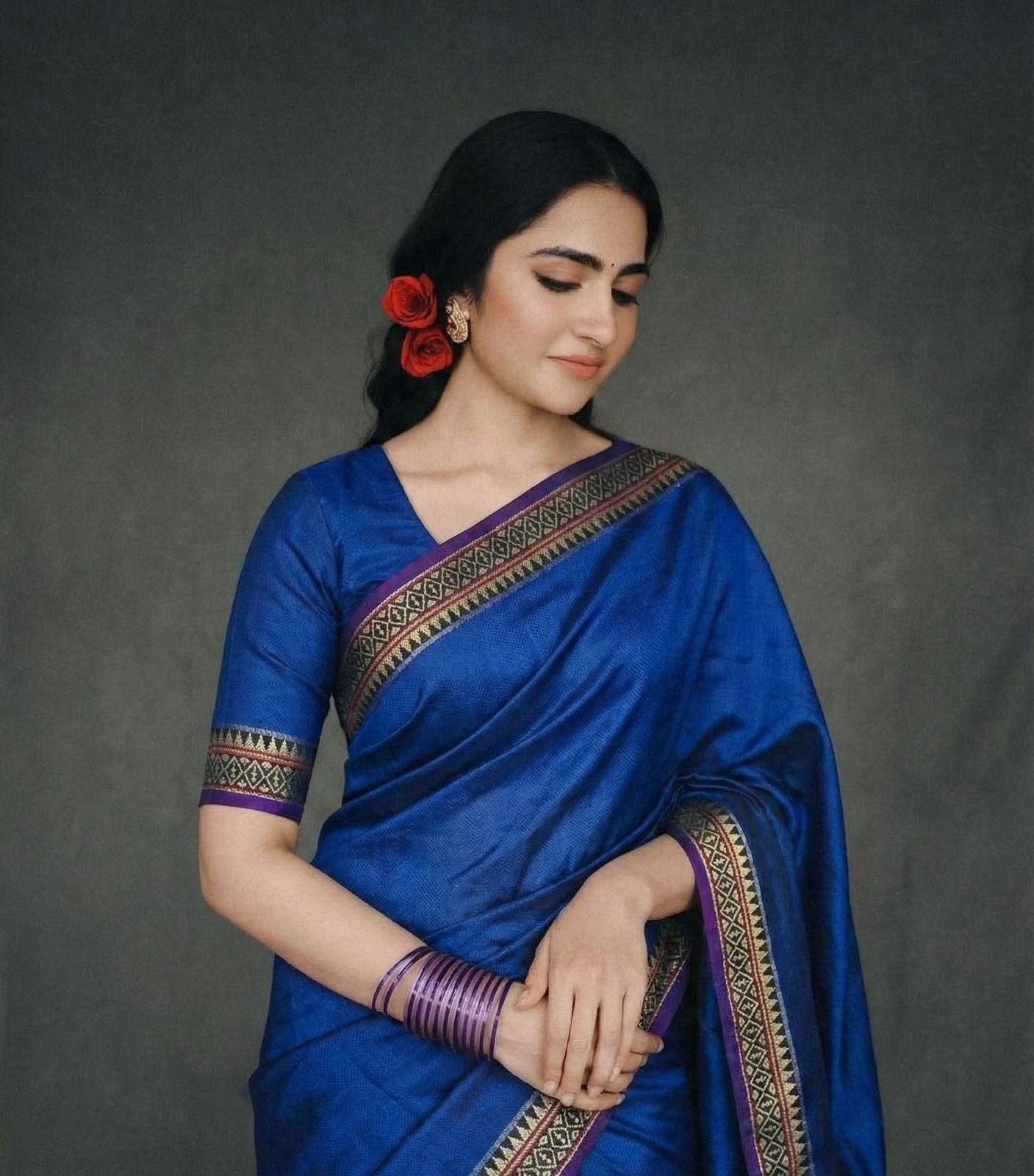 Festive Royal Blue Narayanpeth mercerised Cotton Saree