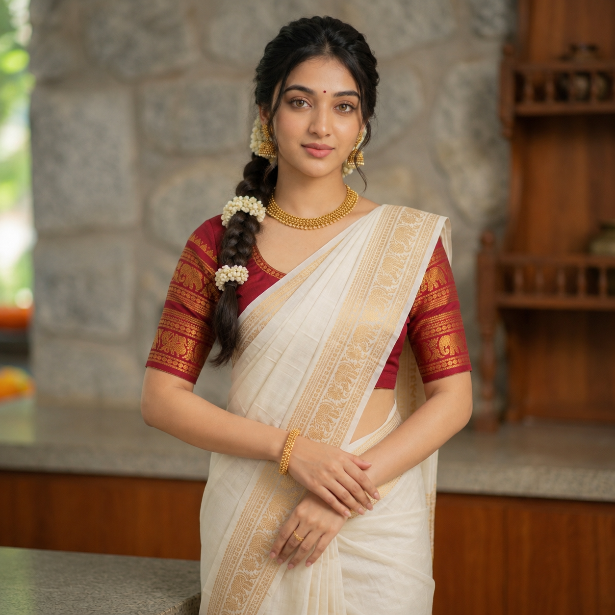 Sungudi handloom cotton Mayuri peacock double border saree with red blouse